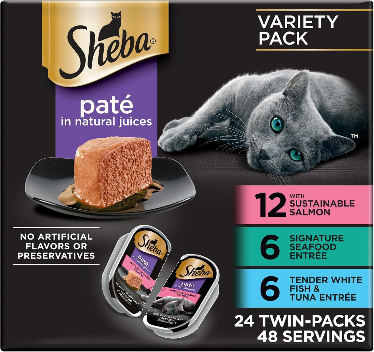 Sheba Perfect Portions Pate Wet Cat Food, Seafood Variety, 2.6 Oz, 24 Ct