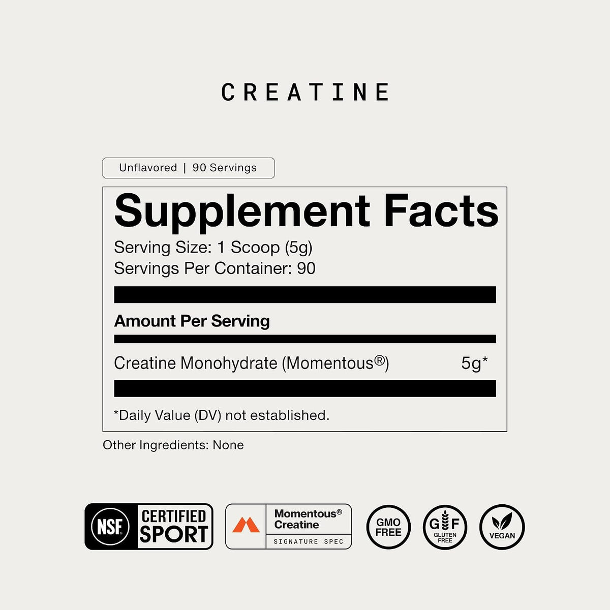 Momentous Creatine Monohydrate Powder, 5G per Serving, Unflavored 90 Servings