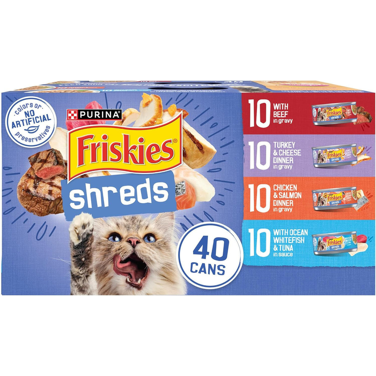 Purina Friskies Wet Cat Food Variety Pack, Shreds, 40 Pack 5.5 Oz Cans