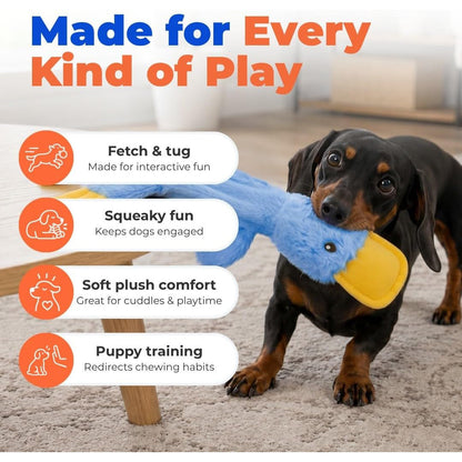 Best Pet Supplies Interactive Squeaky Dog Toy - Crinkle Duck, Blue