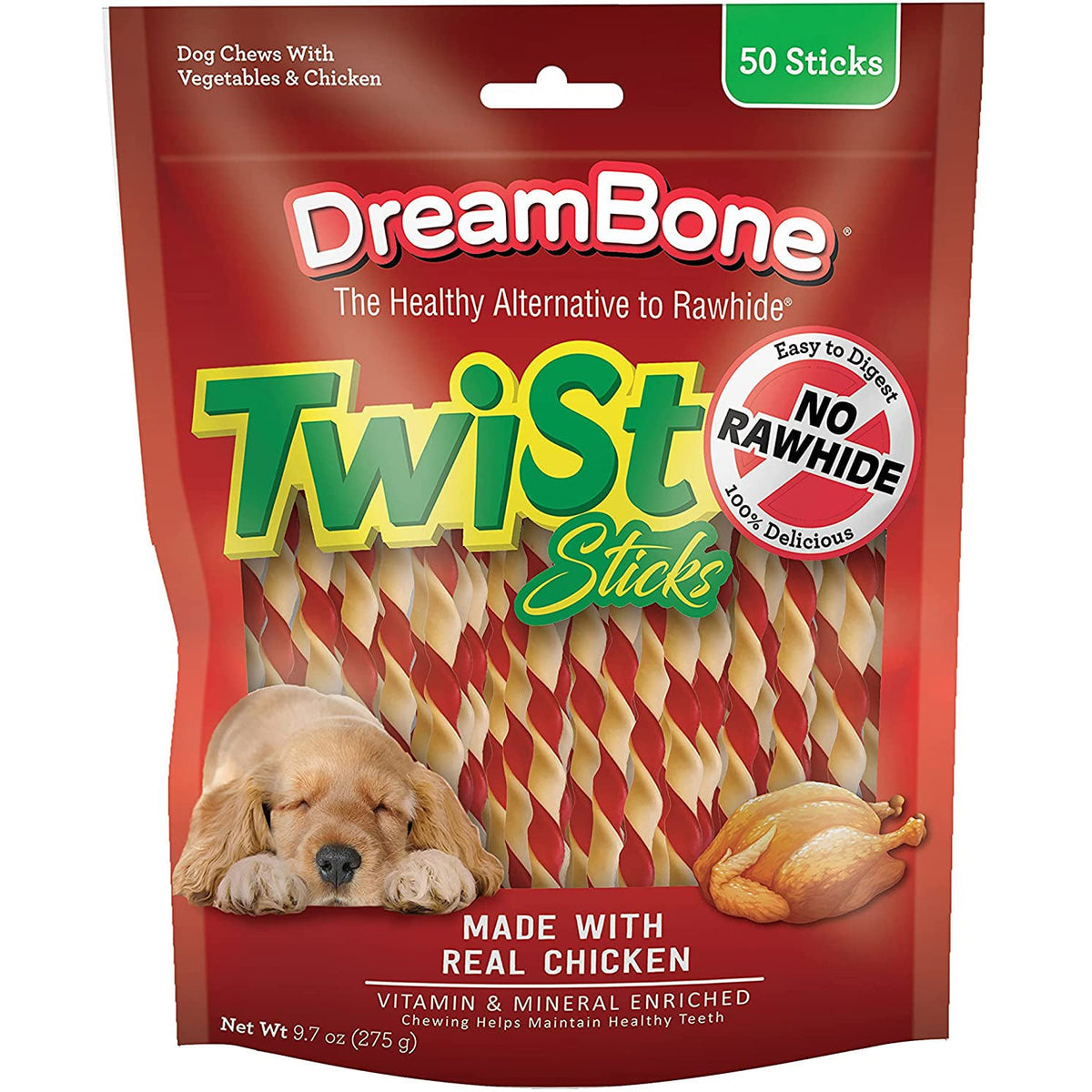 Dreambone Twist Sticks Rawhide-Free Dog Treats with Real Protein, 50 Count