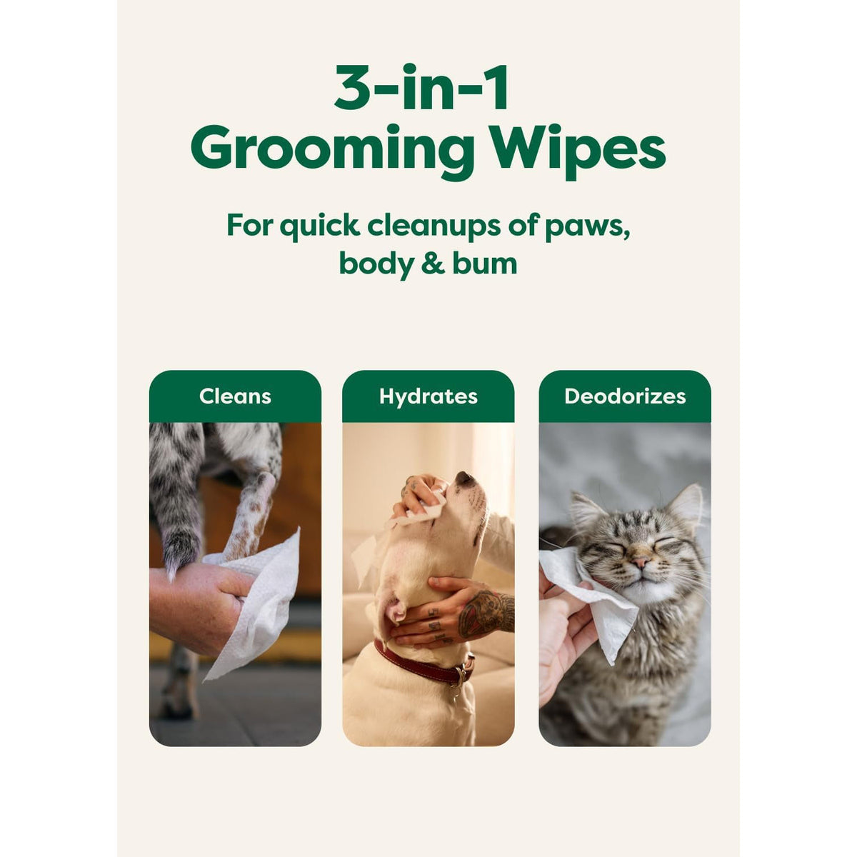 Earth Rated Dog Wipes for Paws & Butt, Deodorizing, Unscented, 100Ct