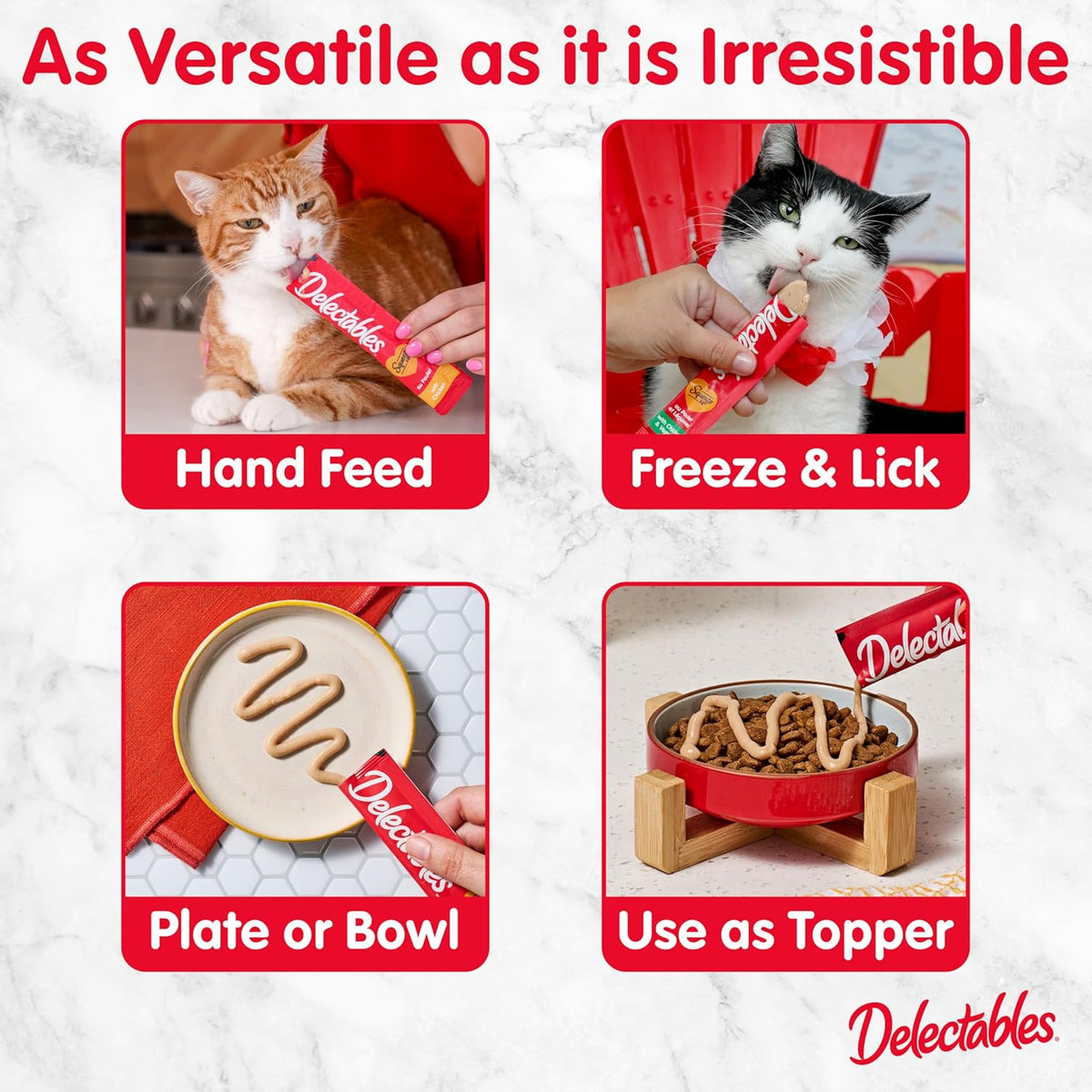Delectables Squeeze up Variety Pack, Creamy Squeezable Puree, Lickable Wet Cat Treats, Grain Free, No Added Fillers, No By-Products, No Added Preservatives, 0.5 Ounces Tube, 24 Tubes Total