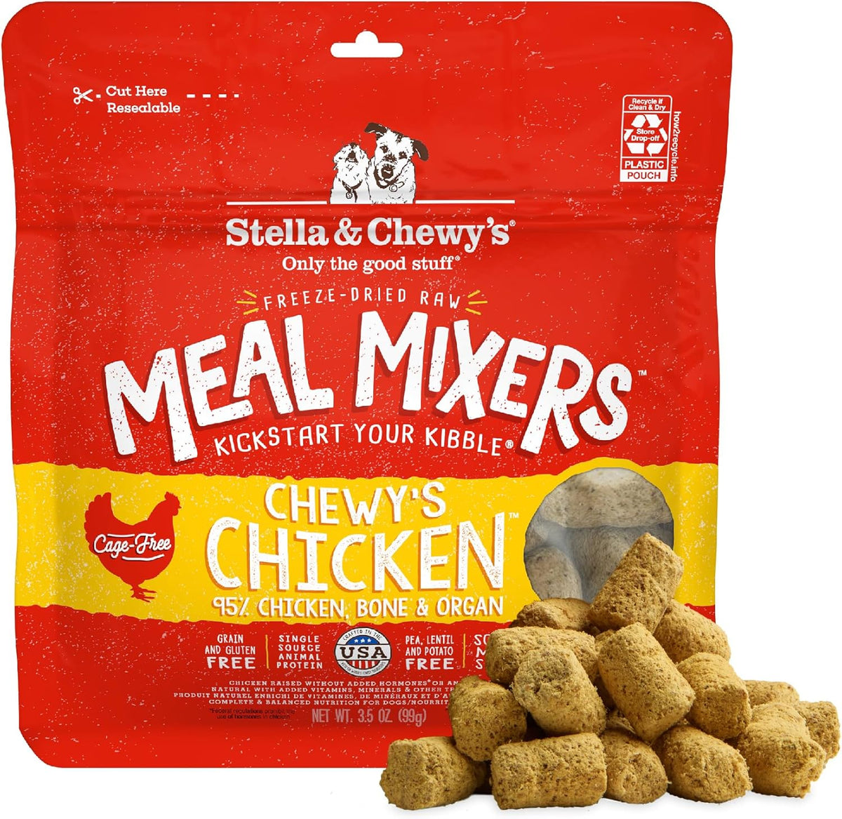 Stella & Chewy’s Freeze-Dried Raw Chicken Meal Mixer for Dogs, Grain-Free Food Topper, 3.5 oz