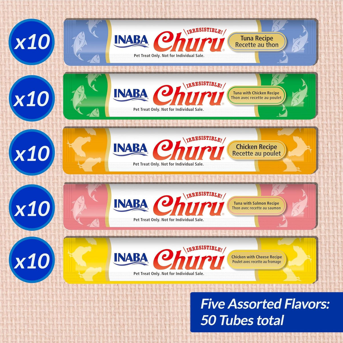 INABA Churu Lickable Cat Treats Tuna & Chicken with Taurine & Green Tea Extract 50 Tubes