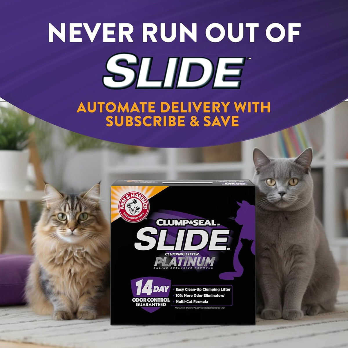 ARM & HAMMER Slide Platinum Easy Clean-Up Clumping Cat Litter, 18 Lbs