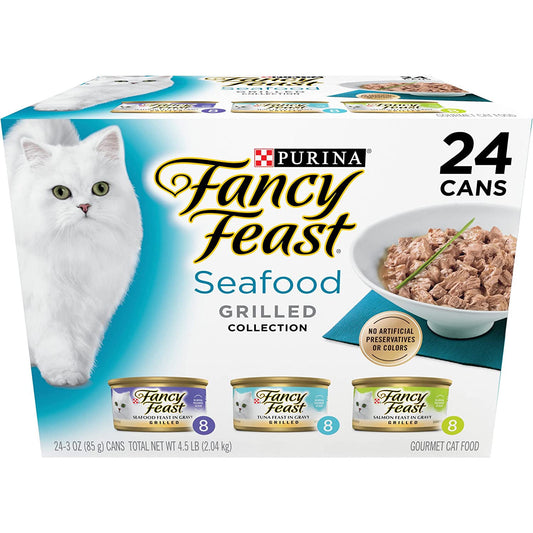 Purina Fancy Feast Grilled Seafood Wet Cat Food, 3 Oz Cans, 24-Pack