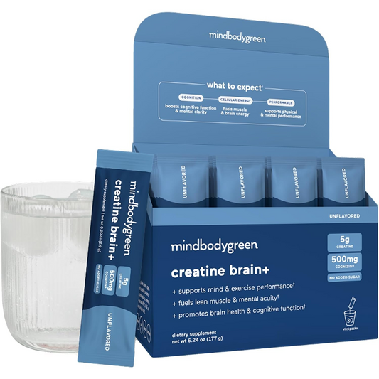 mindbodygreen creatine Brain+ with Cognizin | 30 Unflavored Travel Sticks